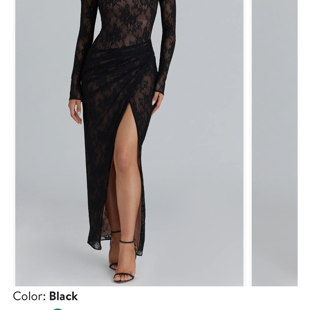 Black Lace Long Sleeve Slit Maxi Dress